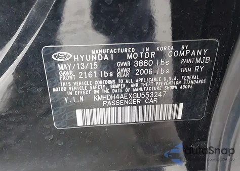 2016 Hyundai Elantra Limited из США, поврежденный, VIN KMHDH4AEXGU553247